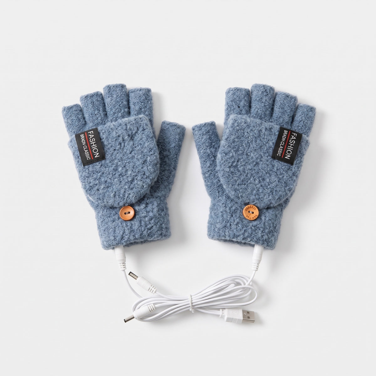 USB heated fingerless gloves in Blue
