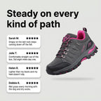Customer review cards for the women's hiking shoes