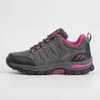 Side profile of the Grey hiking shoe showing the lugged rubber sole wall