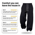 Customer review cards for the men's wide leg joggers