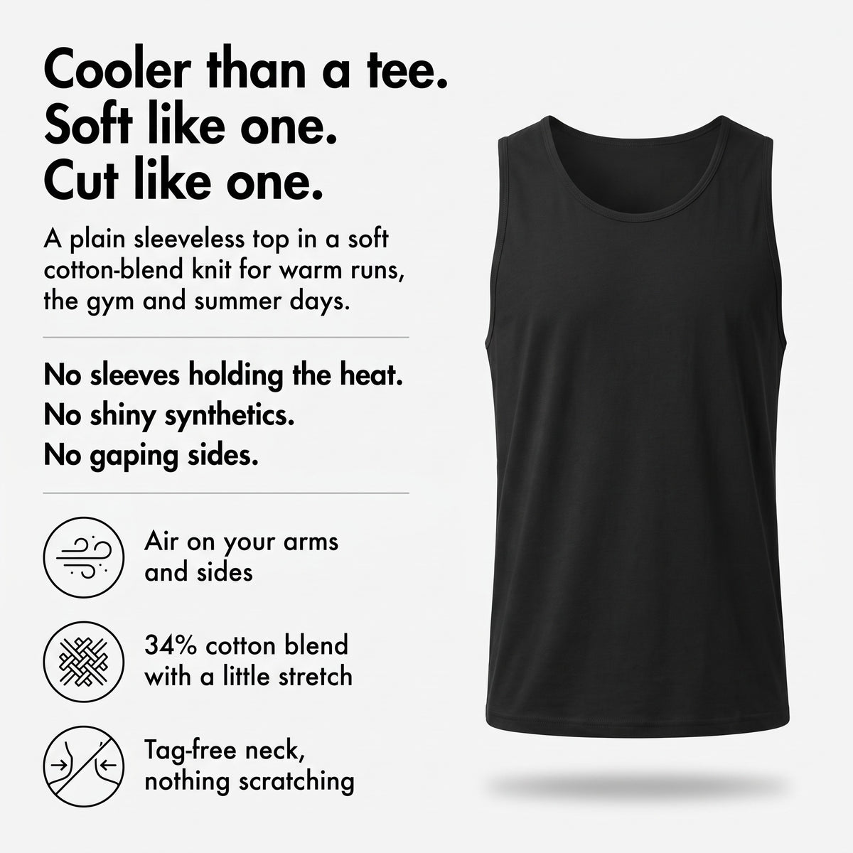 Men's running top: cooler than a tee, soft cotton-blend knit and a tag-free neck
