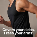 Side close-up of the men's running top: covers your sides, frees your arms