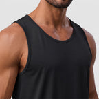 Close-up of the crew neck, shoulder strap and armhole of the men's running top