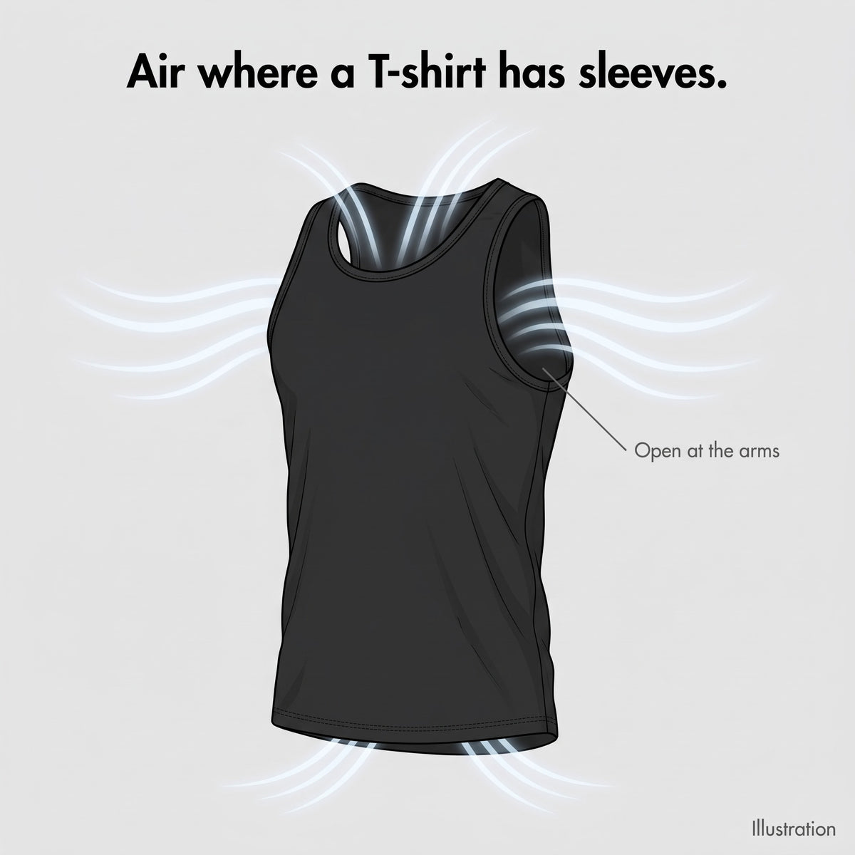 Illustration: air reaches the arms and sides through the open armholes
