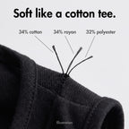 Close-up of the 34% cotton, 34% rayon and 32% polyester blend of the running top
