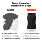 Comparison: the men's running top against a T-shirt, a stringer and an underwear vest