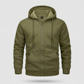 Men's zip up hoodie in Army Green, front view
