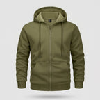 Men's zip up hoodie in Army Green, front view