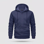 Men's zip up hoodie in Navy, front view