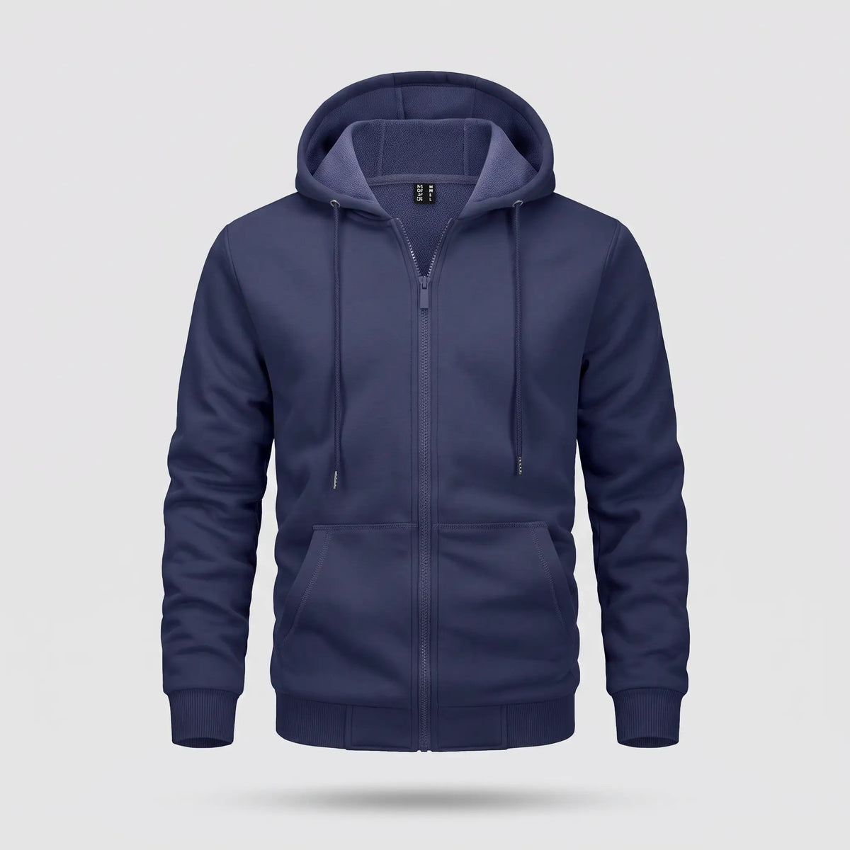 Men's zip up hoodie in Navy, front view