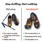 Walking boots on ice with and without microspikes compared