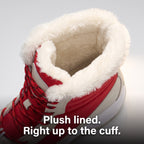 Plush lining running right up to the fold-over cuff of the platform snow boots