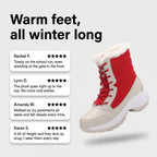 Customer review cards for the women's platform snow boots