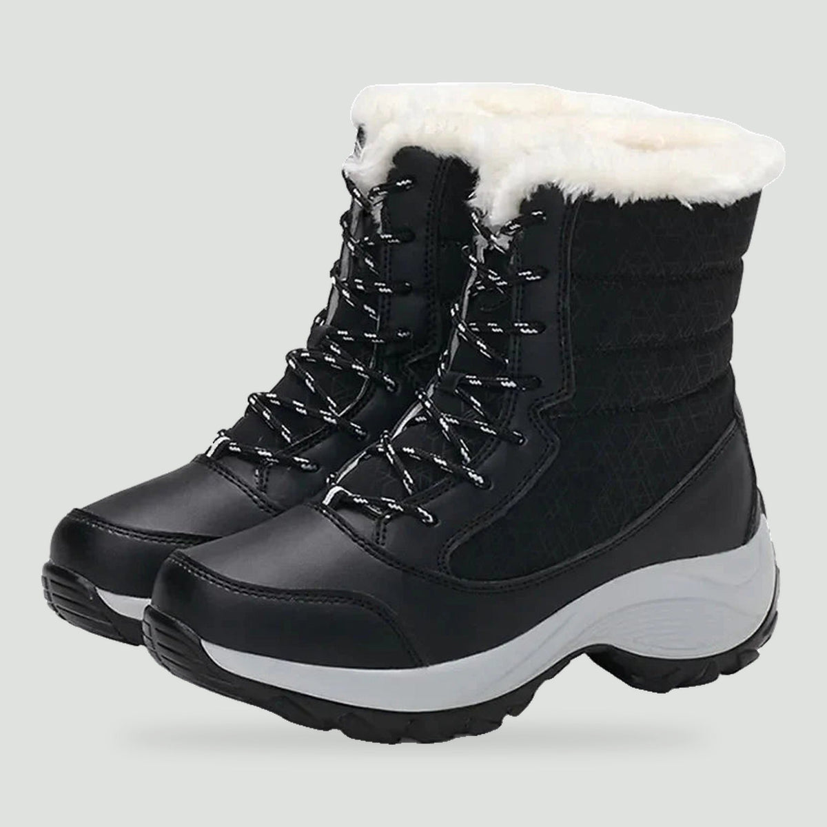 Women's platform boots in Black with plush cuff, pair