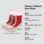Specification card for the women's platform snow boots