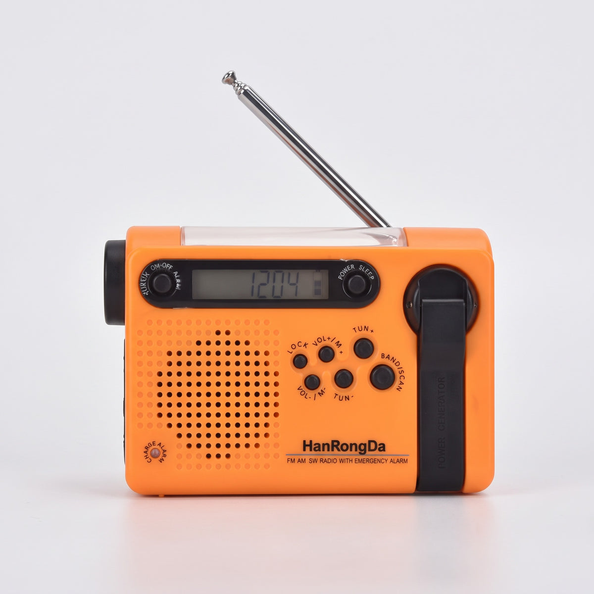 Shortwave radio in Orange with the telescopic antenna raised