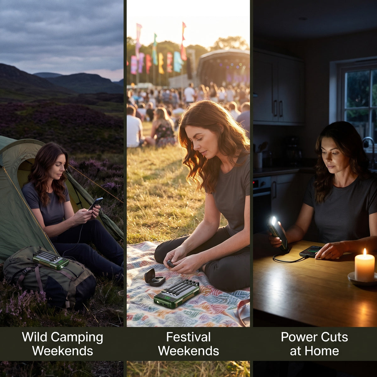 Solar power bank for wild camping weekends, festival weekends and power cuts at home
