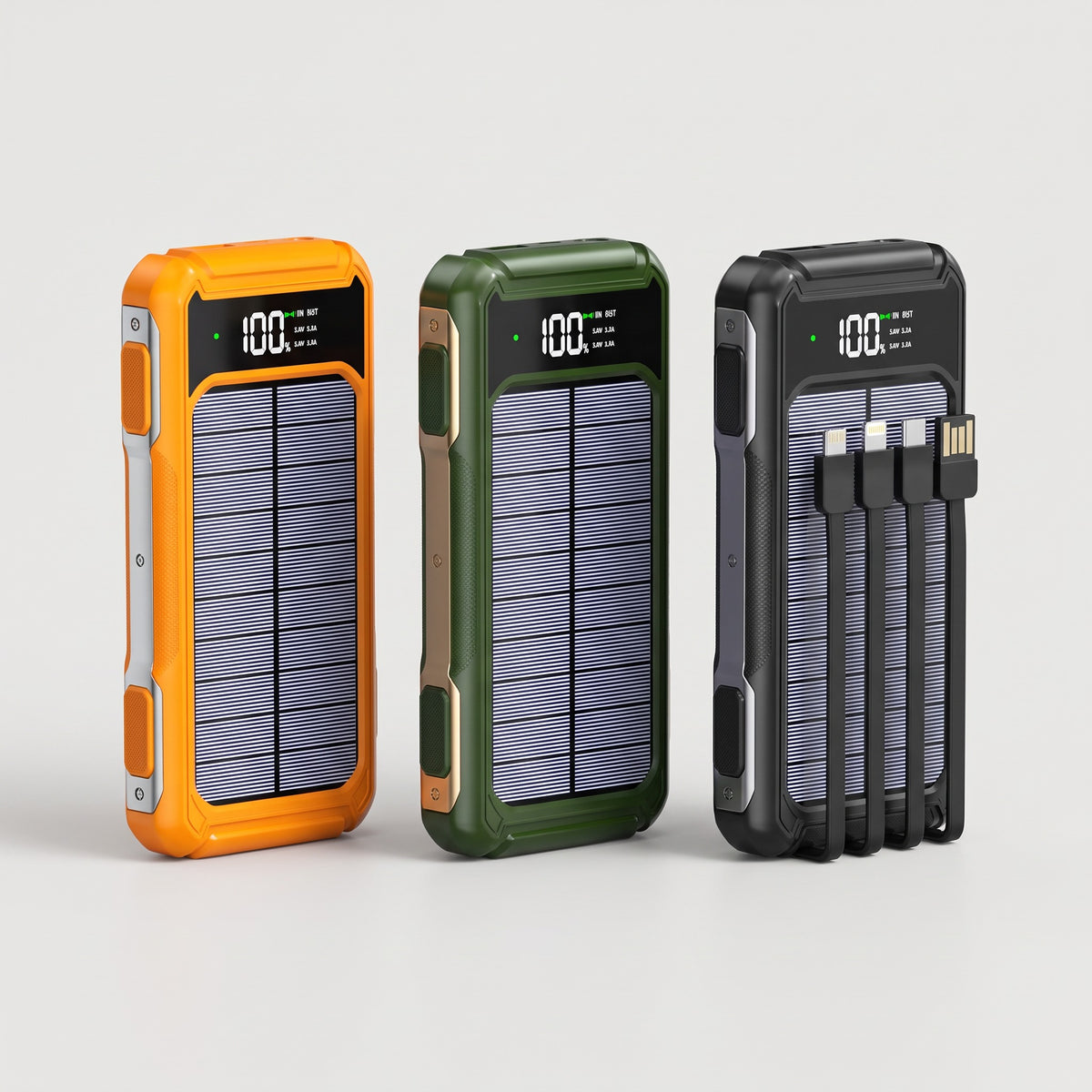 Solar power bank in Orange, Green and Black