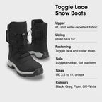 Specification card for the toggle lace snow boots