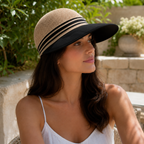 Woman wearing the women's sun hat in Khaki outdoors