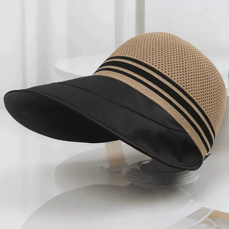 Women's sun hat in Khaki, side view showing the wide front brim