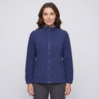 Women's fleece jacket in Royal Blue, front view, zipped to the stand collar