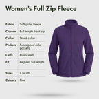 Specification card for the women's full zip fleece jacket