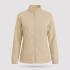 Women's full zip fleece jacket in Beige on a light grey background