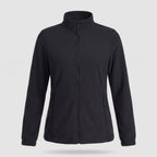 Women's full zip fleece jacket in Black on a light grey background