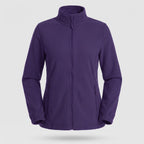 Women's full zip fleece jacket in Dark Purple on a light grey background