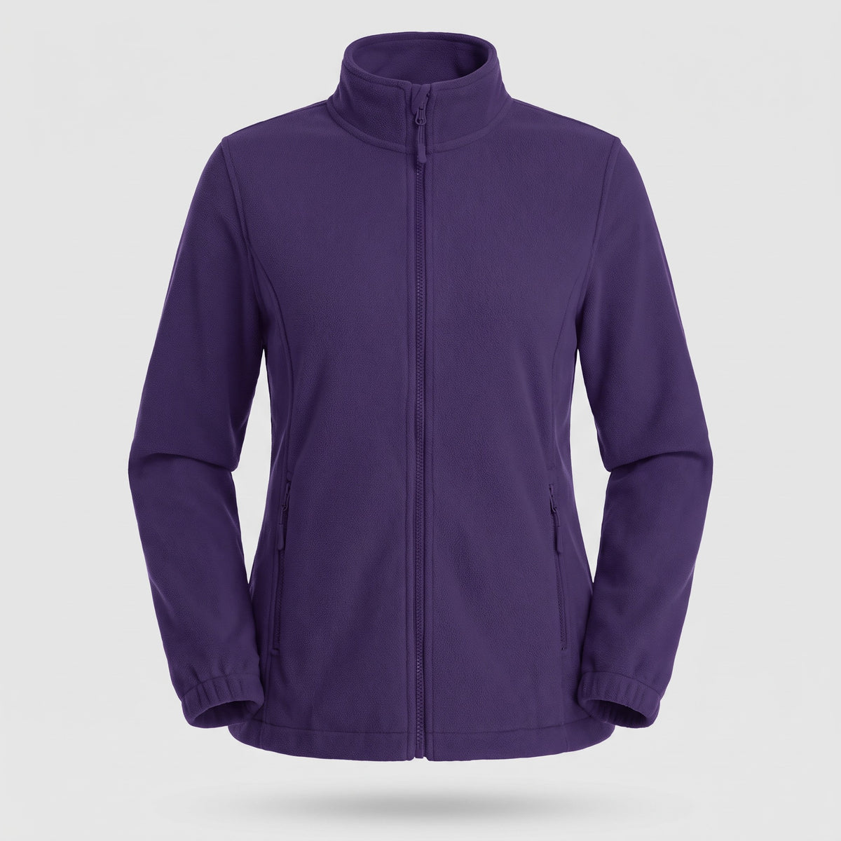 Women's full zip fleece jacket in Dark Purple on a light grey background