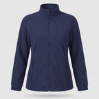 Women's full zip fleece jacket in Navy on a light grey background