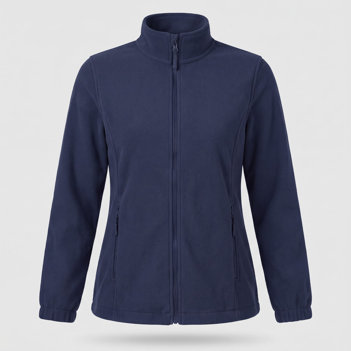 Women's full zip fleece jacket in Navy on a light grey background
