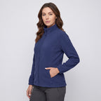 Women's fleece jacket in Royal Blue, three-quarter view with a hand in a zip pocket