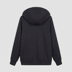 Women's sherpa lined zip up hoodie in Black, back view