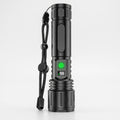 Rechargeable LED torch with power bank, black, with wrist lanyard