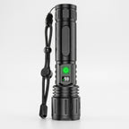 Rechargeable LED torch with power bank, black, with wrist lanyard