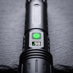 Power button and digital battery percentage display on the rechargeable torch