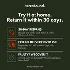 Terrabound 30-day returns, free UK delivery over £50 and prepaid labels for faulty items