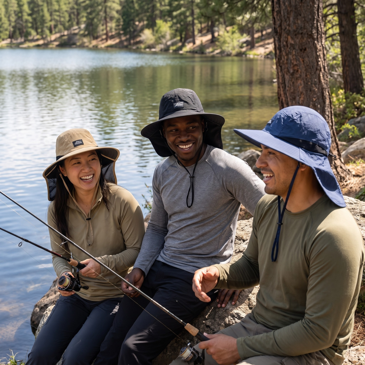 Packable Wide-Brim Fishing Hat – Sun Hat with Neck Flap and Chin Strap