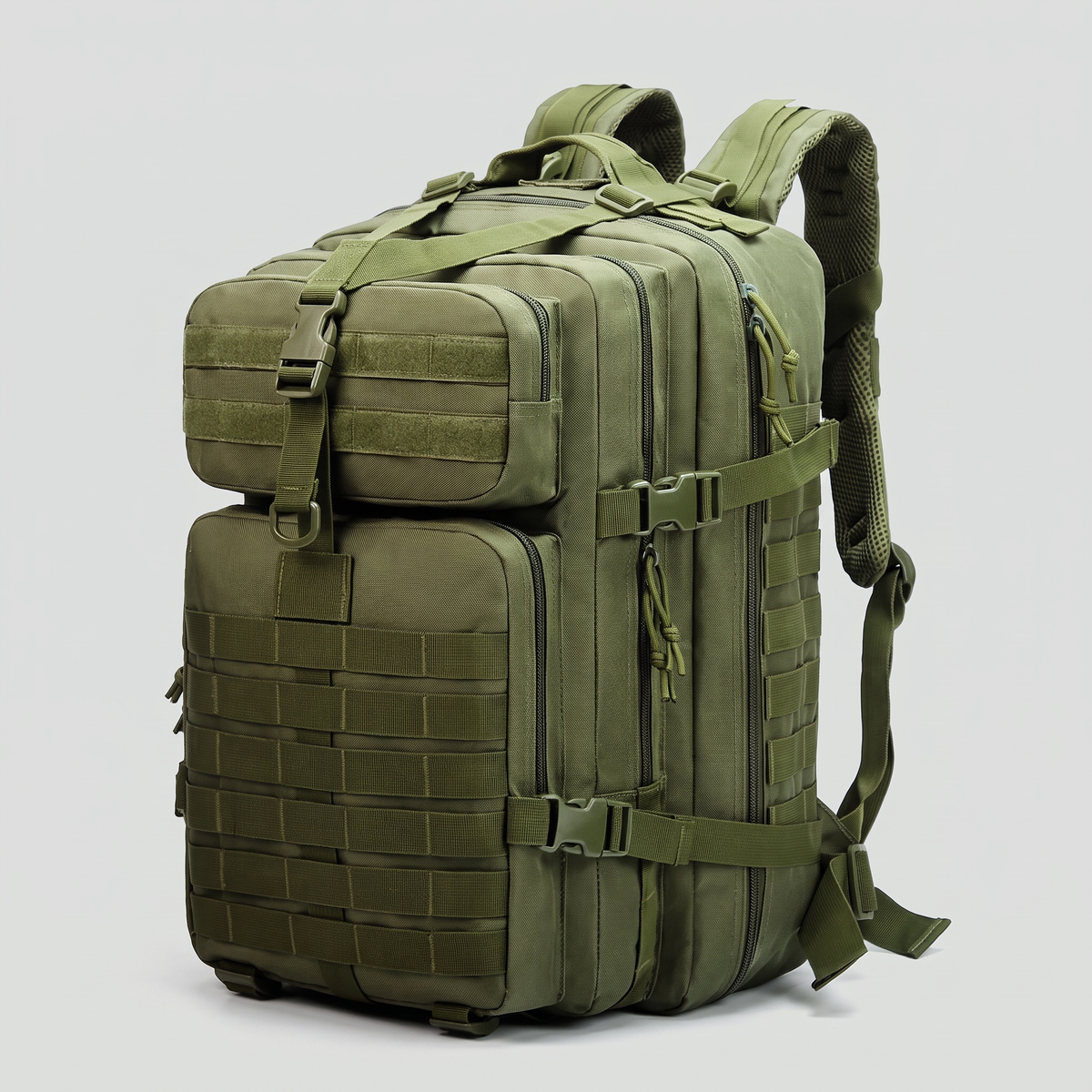 Terrabound 50L tactical backpack in green, front three-quarter view
