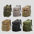 The 50L tactical backpack in all six colours side by side