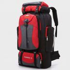 Terrabound 70L hiking rucksack in Red, front three-quarter view