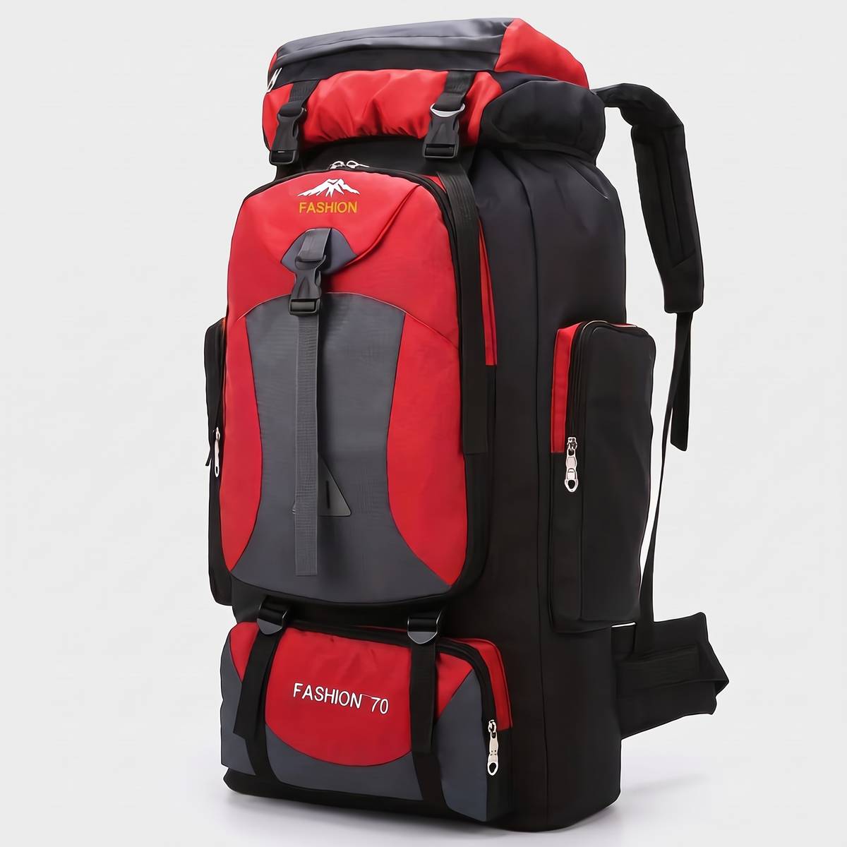 Terrabound 70L hiking rucksack in Red, front three-quarter view
