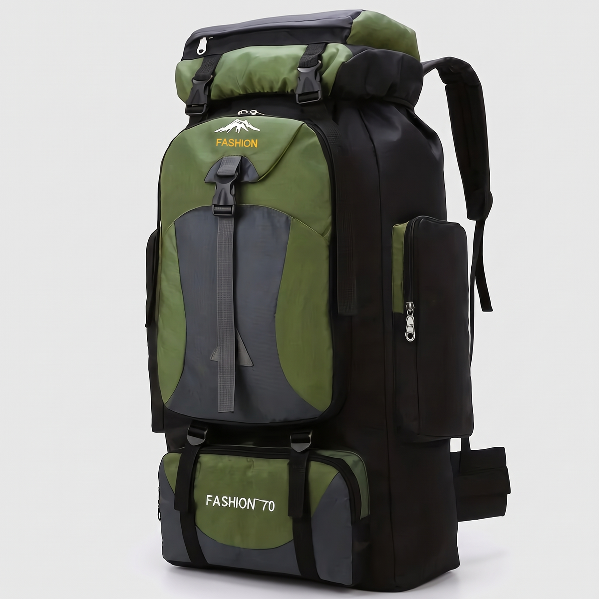 Terrabound 70L hiking rucksack in Green, front three-quarter view
