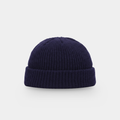 Navy men's fisherman beanie, short docker hat with a turned cuff, front view