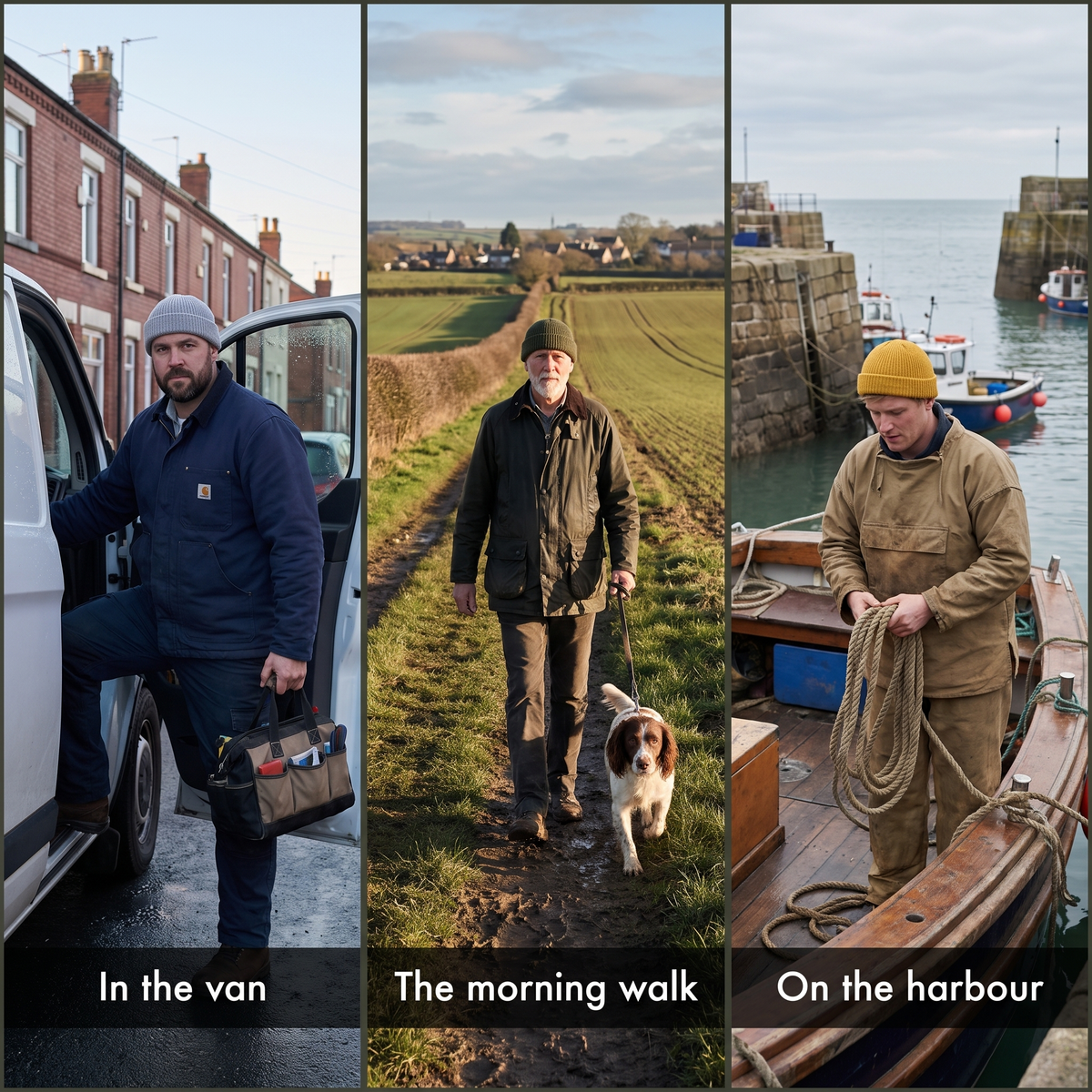 Three uses: in the van, the morning walk, on the harbour