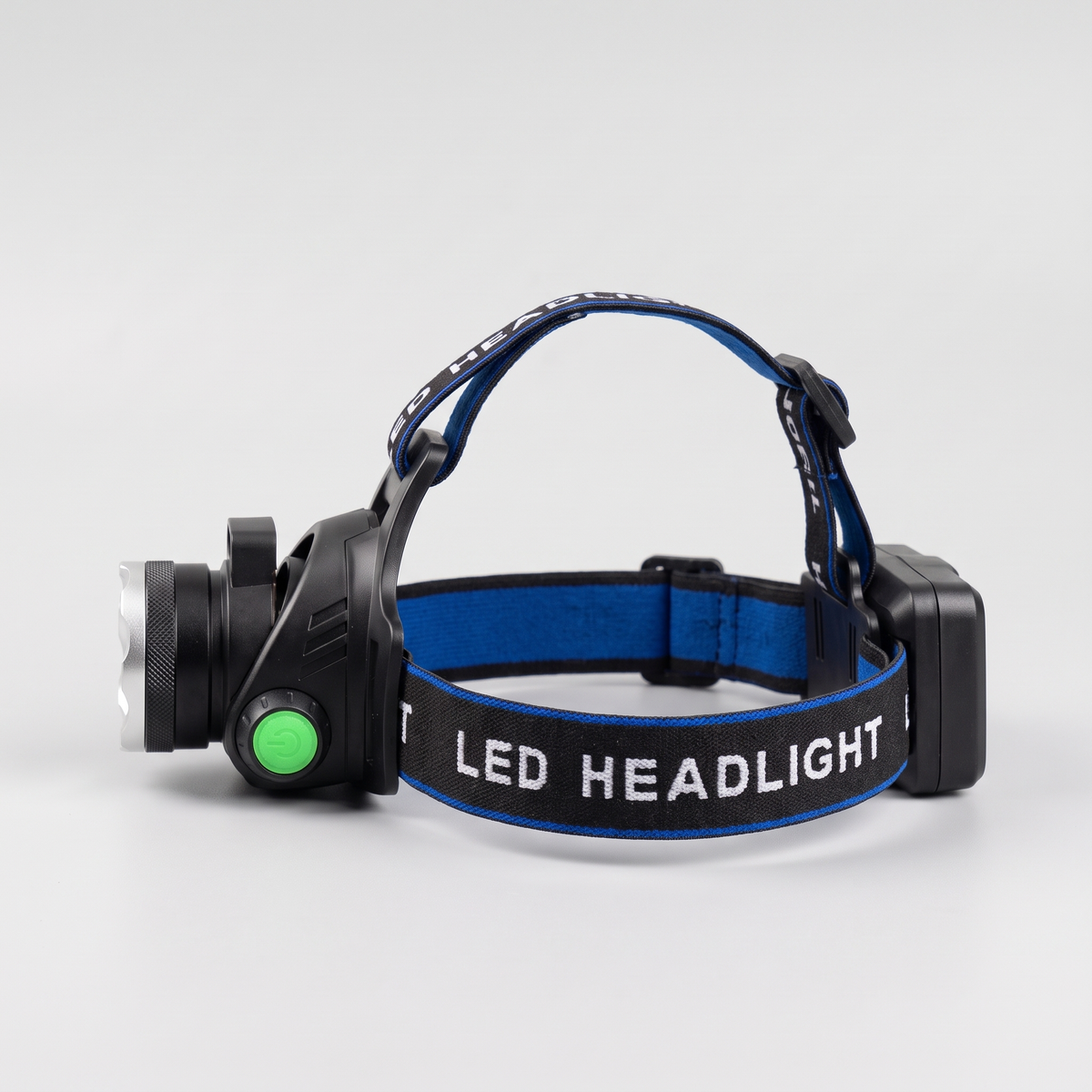 LED head torch side profile with rear battery box