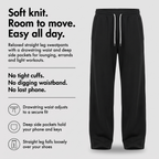 Men's straight leg joggers with drawcord waist, deep side pockets and open hems