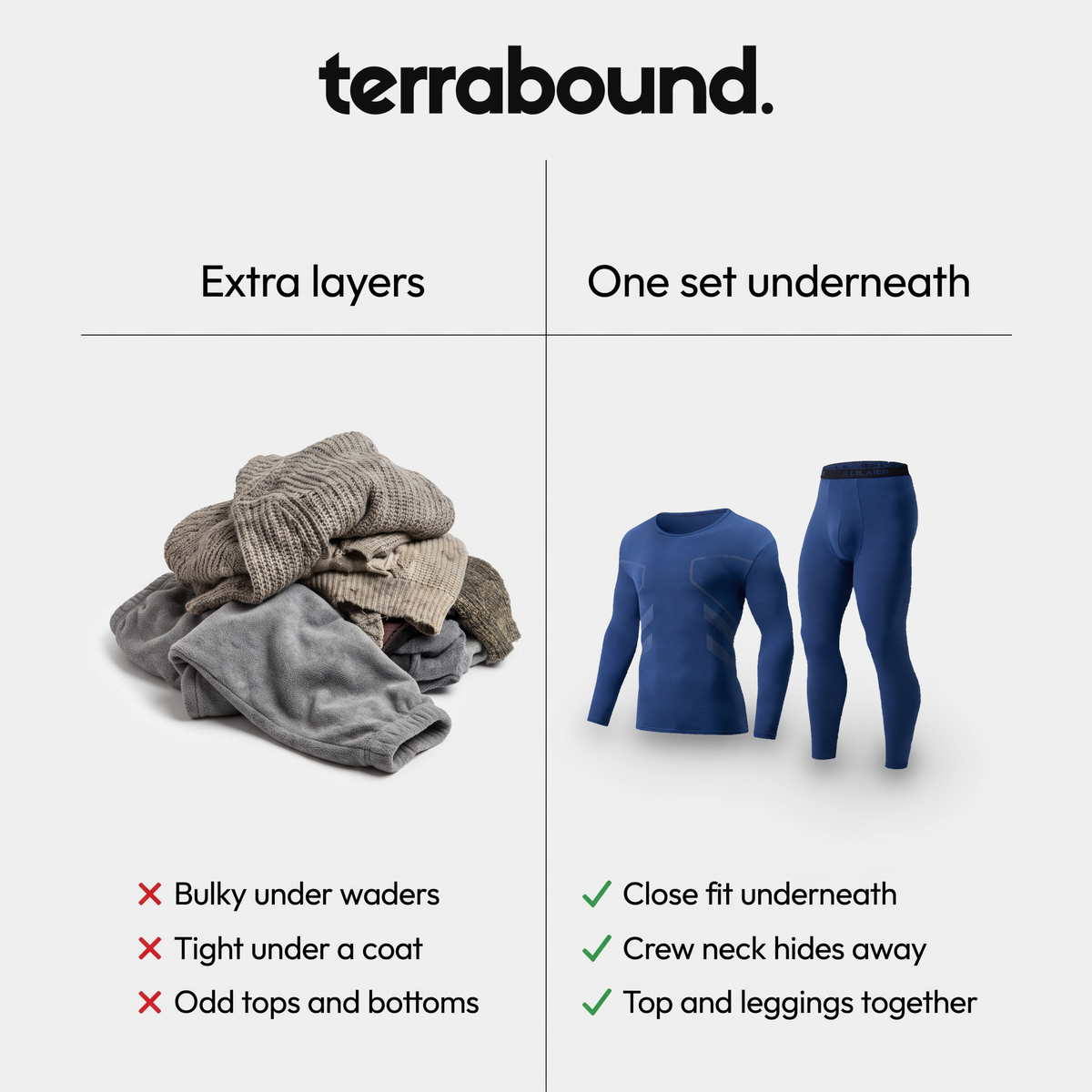 Extra layers compared with one long johns set worn underneath